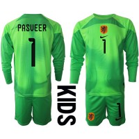 Nederländerna Remko Pasveer #1 Målvakt Replika babykläder Hemmaställ Barn VM 2022 Långärmad (+ korta byxor)